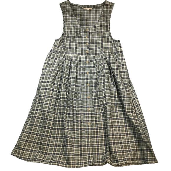 Woolrich Dresses & Skirts - VTG Woolrich Women's XL Pinafore Dress Jumper Green Plaid Cotton Button Front D2